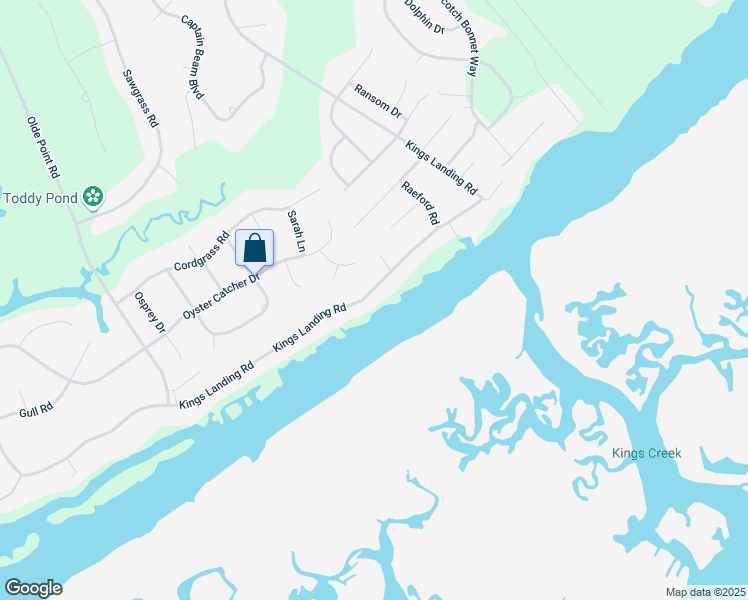 map of restaurants, bars, coffee shops, grocery stores, and more near 1475 Kings Landing Road in Hampstead