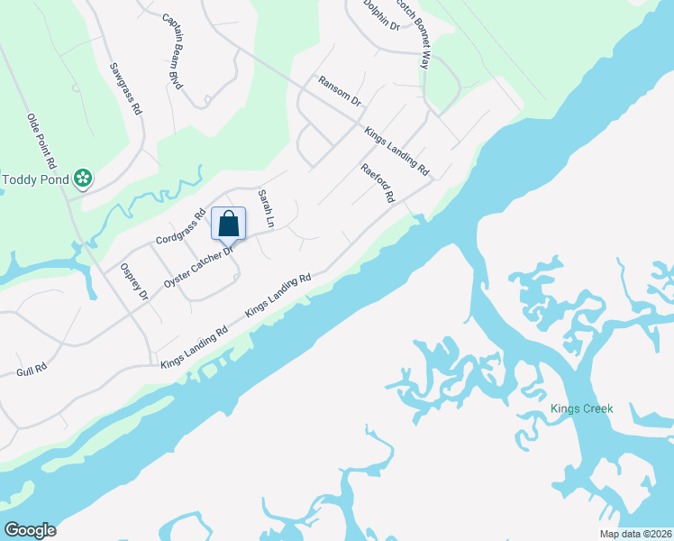 map of restaurants, bars, coffee shops, grocery stores, and more near 1475 Kings Landing Road in Hampstead