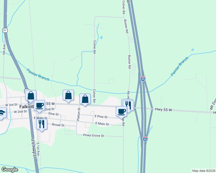 map of restaurants, bars, coffee shops, grocery stores, and more near 76 Sam Gordon Drive in Falkville