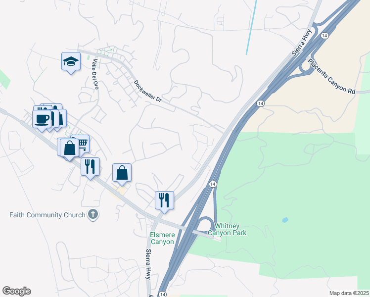 map of restaurants, bars, coffee shops, grocery stores, and more near 21003 Oakleaf Canyon Drive in Santa Clarita