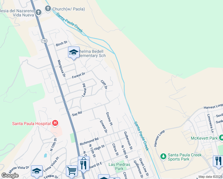 map of restaurants, bars, coffee shops, grocery stores, and more near 927 Cliff Drive in Santa Paula