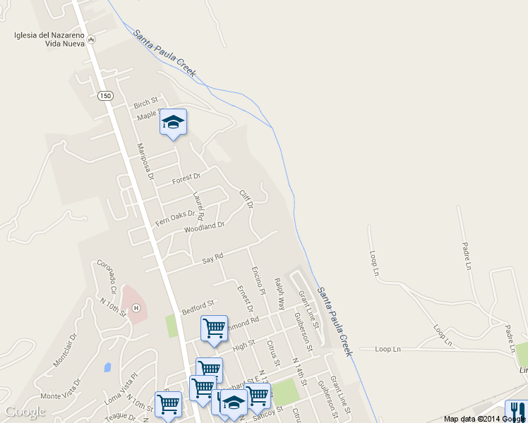 map of restaurants, bars, coffee shops, grocery stores, and more near 927 Cliff Drive in Santa Paula