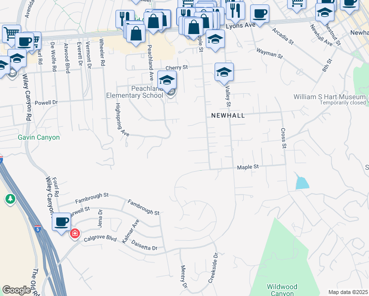 map of restaurants, bars, coffee shops, grocery stores, and more near 23555 Lloyd Houghton Place in Santa Clarita