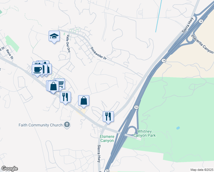 map of restaurants, bars, coffee shops, grocery stores, and more near 23703 Oak Circle in Santa Clarita