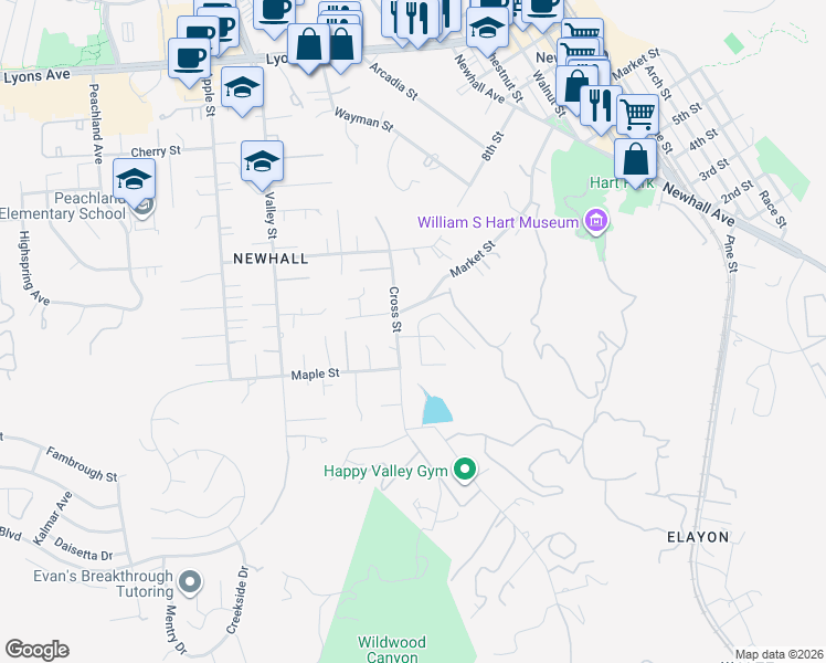 map of restaurants, bars, coffee shops, grocery stores, and more near 24341 Shadeland Dr in Santa Clarita