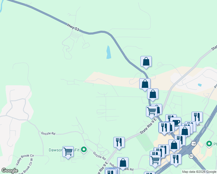 map of restaurants, bars, coffee shops, grocery stores, and more near 91 West Hightower Drive in Dawsonville