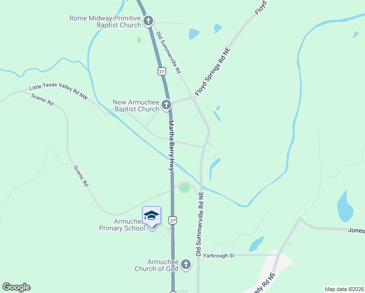 map of restaurants, bars, coffee shops, grocery stores, and more near 26 Little Texas Valley Road Northeast in Rome