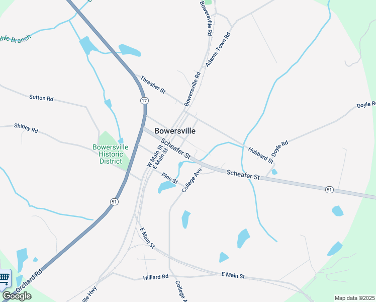 map of restaurants, bars, coffee shops, grocery stores, and more near 8512 Scheafer Street in Bowersville