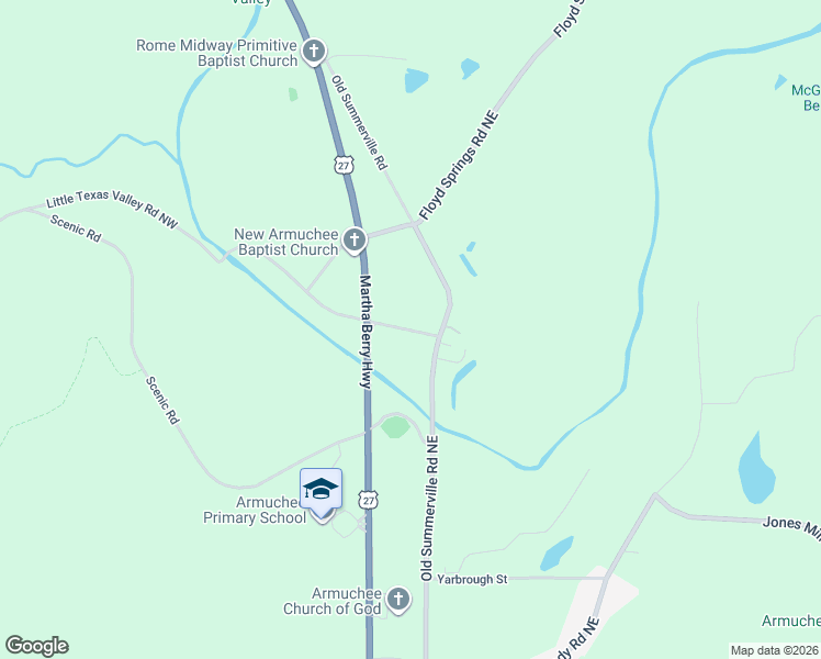 map of restaurants, bars, coffee shops, grocery stores, and more near 26 Little Texas Valley Road Northeast in Rome