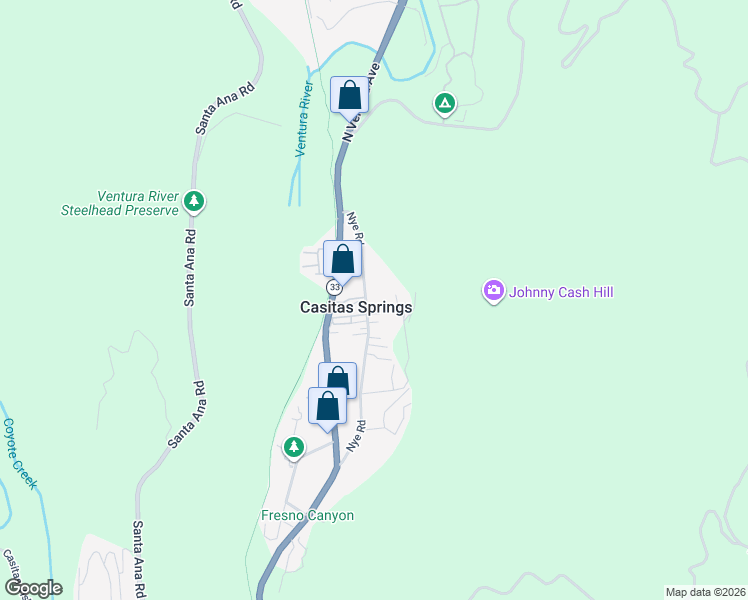 map of restaurants, bars, coffee shops, grocery stores, and more near 8994 Nye Road in Ventura