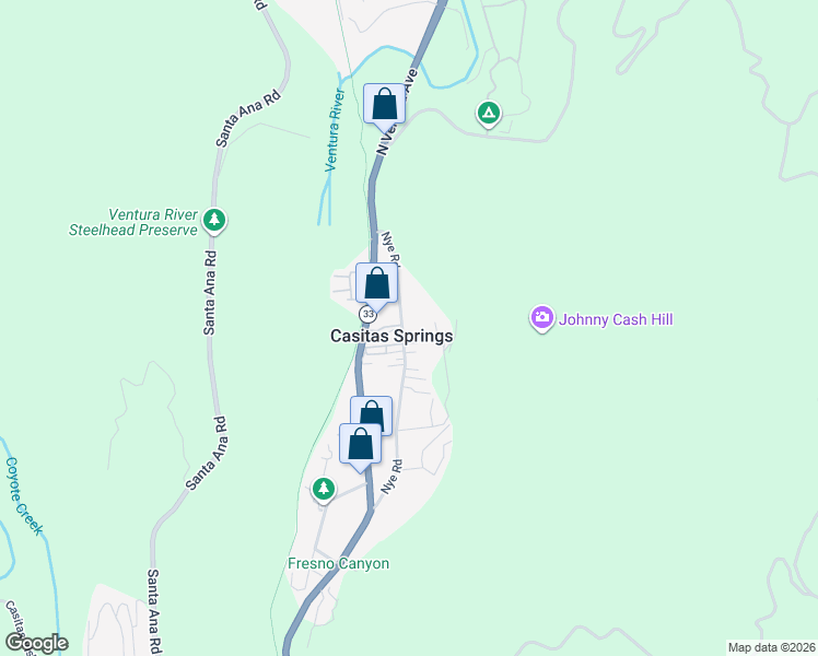 map of restaurants, bars, coffee shops, grocery stores, and more near 8994 Nye Road in Ventura