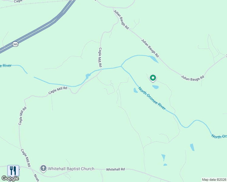 map of restaurants, bars, coffee shops, grocery stores, and more near 5309 Old Mill Road in Lula