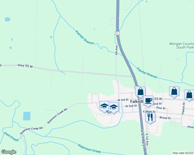 map of restaurants, bars, coffee shops, grocery stores, and more near 378 West Pike Road in Falkville