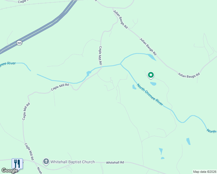 map of restaurants, bars, coffee shops, grocery stores, and more near 5309 Old Mill Road in Lula