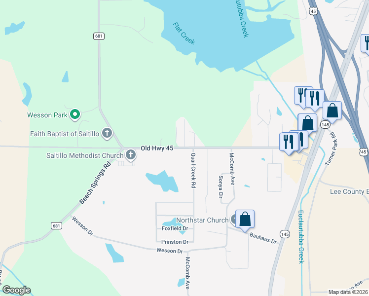 map of restaurants, bars, coffee shops, grocery stores, and more near 790 Old Highway 45 in Saltillo