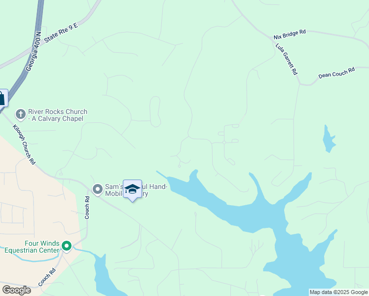 map of restaurants, bars, coffee shops, grocery stores, and more near 41 Lake Sydney Drive in Dawsonville