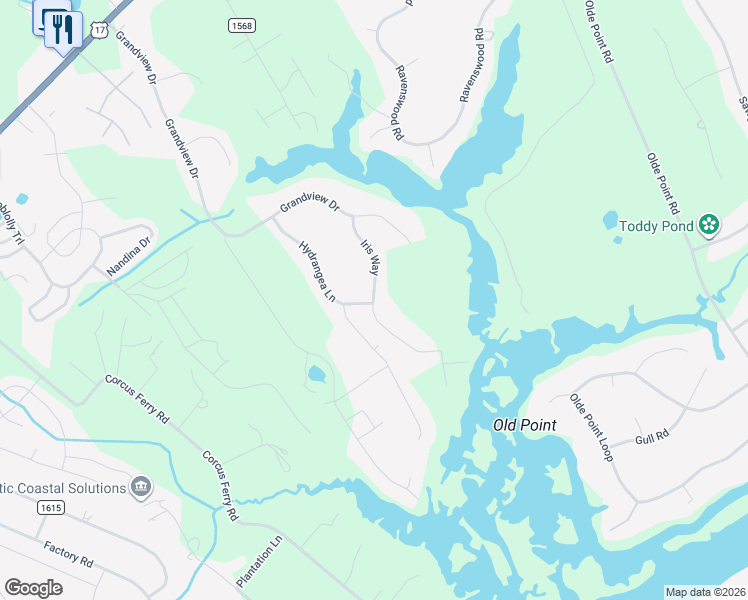 map of restaurants, bars, coffee shops, grocery stores, and more near Iris Way in Hampstead