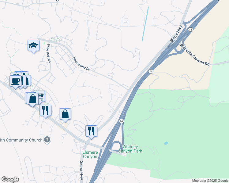 map of restaurants, bars, coffee shops, grocery stores, and more near 20912 Silvergate Way in Santa Clarita
