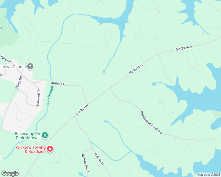 map of restaurants, bars, coffee shops, grocery stores, and more near 3 Powderbag Creek Road in Hartwell
