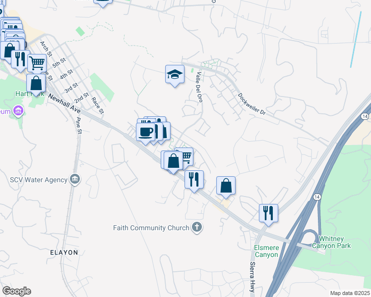 map of restaurants, bars, coffee shops, grocery stores, and more near 23773 Vía Canon in Santa Clarita
