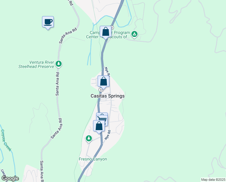map of restaurants, bars, coffee shops, grocery stores, and more near 8960 Nye Road in Ventura