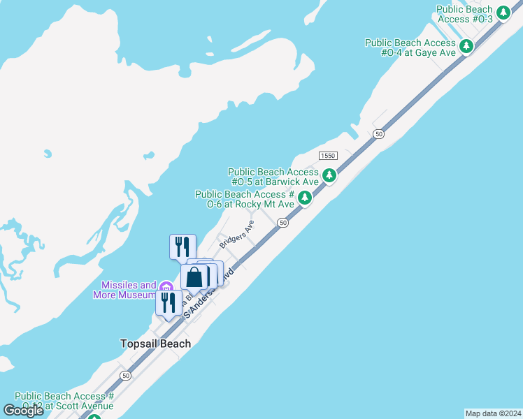 map of restaurants, bars, coffee shops, grocery stores, and more near Empie Avenue in Holly Ridge