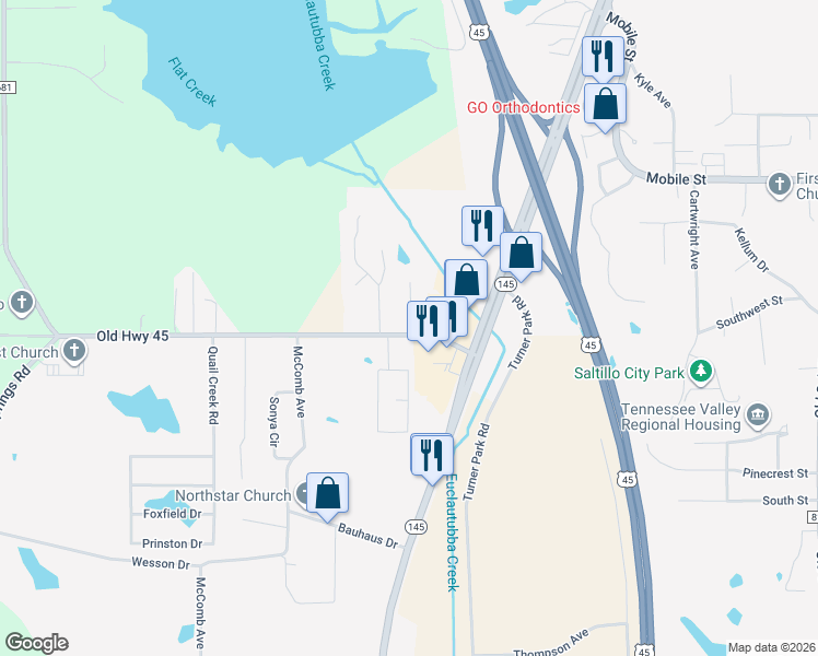 map of restaurants, bars, coffee shops, grocery stores, and more near 103 Scenic Cove in Saltillo