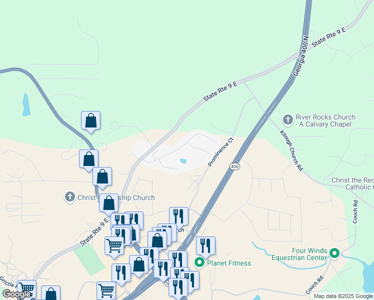 map of restaurants, bars, coffee shops, grocery stores, and more near 500 Lumpkin Campground Road North in Dawsonville