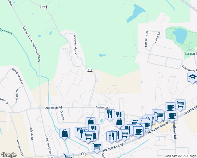 map of restaurants, bars, coffee shops, grocery stores, and more near 4 County Road 1028 in Oxford