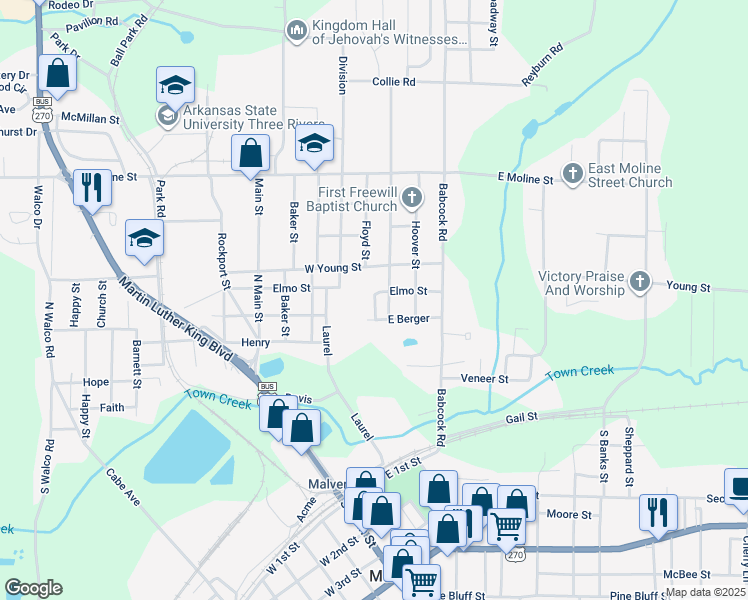 map of restaurants, bars, coffee shops, grocery stores, and more near 330 Elmo Street in Malvern