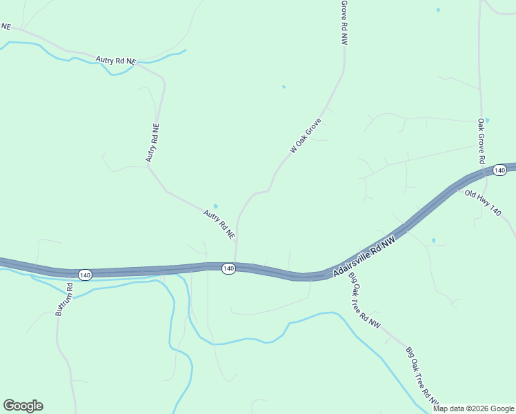 map of restaurants, bars, coffee shops, grocery stores, and more near 68 West Oak Grove Road Northwest in Adairsville