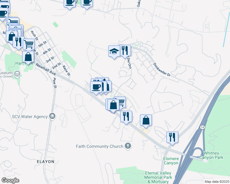 map of restaurants, bars, coffee shops, grocery stores, and more near 23773 Valle Del Oro in Santa Clarita