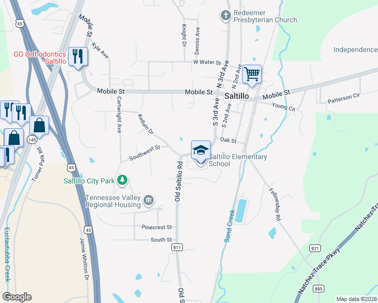 map of restaurants, bars, coffee shops, grocery stores, and more near 417 3rd Avenue in Saltillo