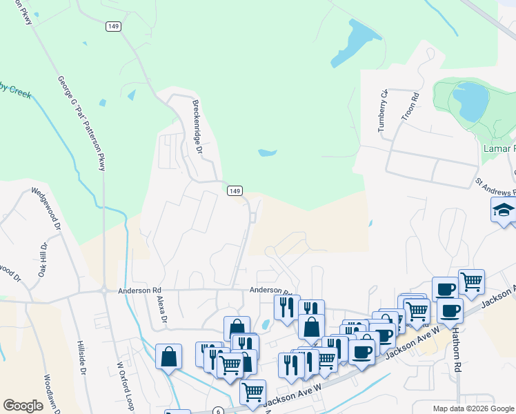 map of restaurants, bars, coffee shops, grocery stores, and more near 4 County Road 1028 in Oxford