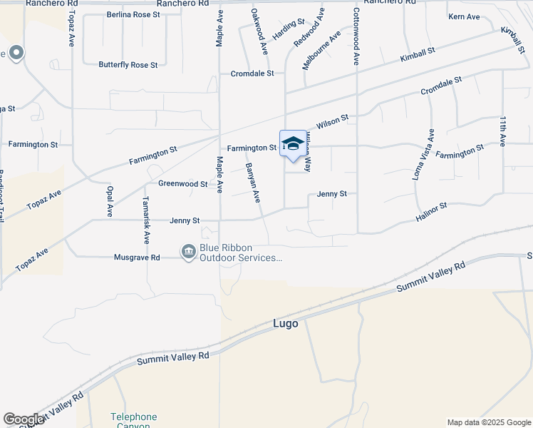 map of restaurants, bars, coffee shops, grocery stores, and more near 6701 Banyan Avenue in Hesperia