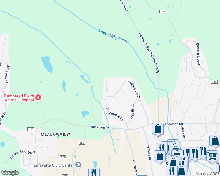 map of restaurants, bars, coffee shops, grocery stores, and more near 900-998 Maplewood Drive in Oxford