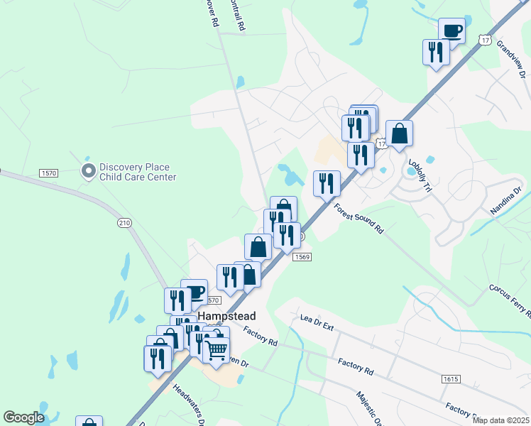 map of restaurants, bars, coffee shops, grocery stores, and more near 149 Hoover Road in Hampstead