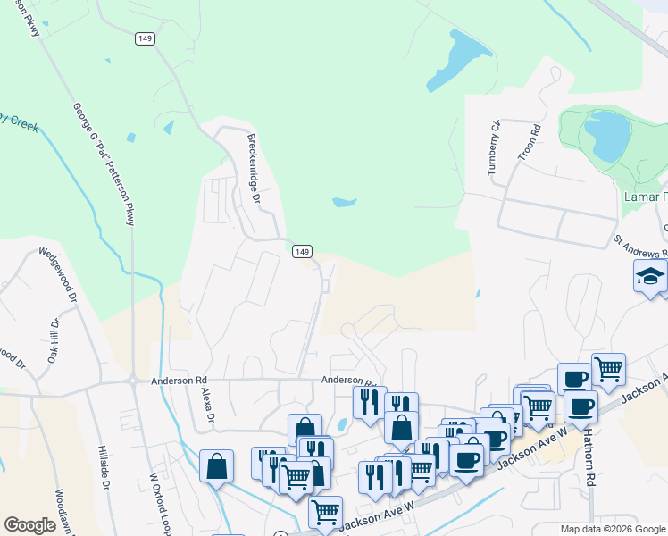 map of restaurants, bars, coffee shops, grocery stores, and more near 4 County Road 1028 in Oxford
