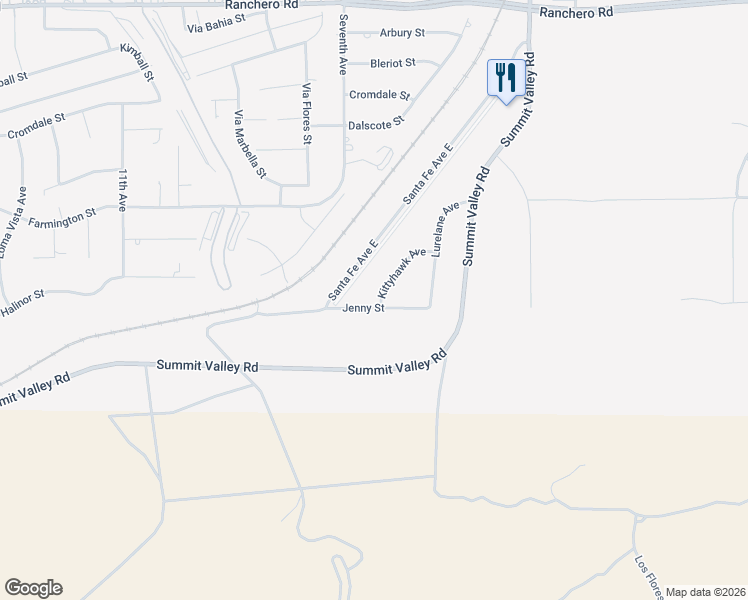map of restaurants, bars, coffee shops, grocery stores, and more near 15790 Jenny Street in Hesperia