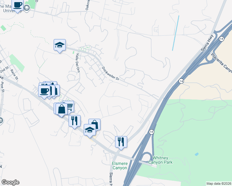 map of restaurants, bars, coffee shops, grocery stores, and more near 23808 Oak View Lane in Santa Clarita