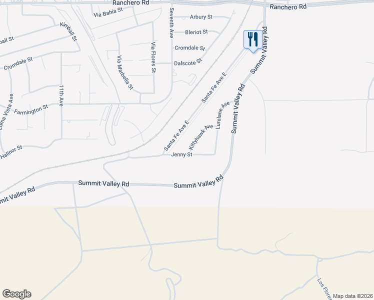 map of restaurants, bars, coffee shops, grocery stores, and more near 15790 Jenny Street in Hesperia