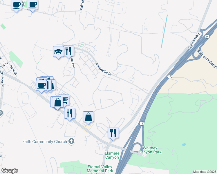map of restaurants, bars, coffee shops, grocery stores, and more near 23808 Oak View Lane in Santa Clarita