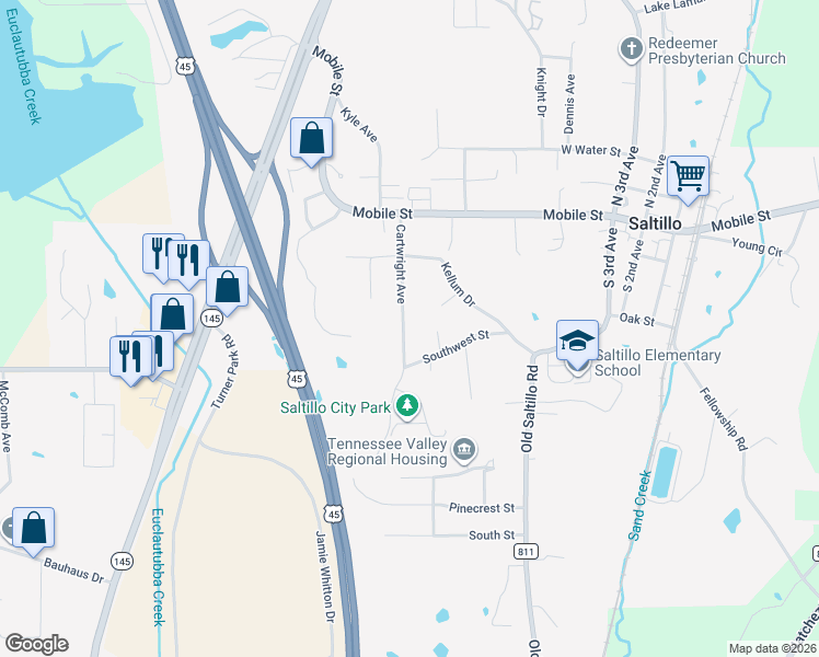 map of restaurants, bars, coffee shops, grocery stores, and more near 145 Cartwright Avenue in Saltillo