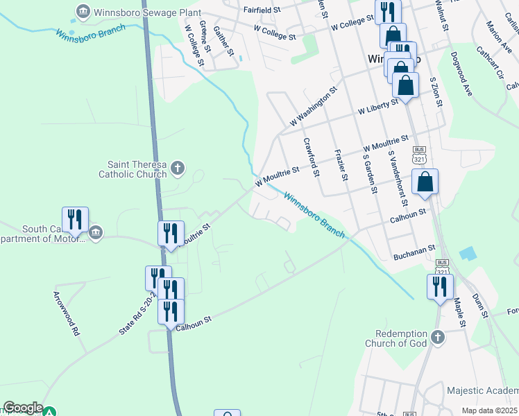 map of restaurants, bars, coffee shops, grocery stores, and more near 16A Laurel Wood Court in Winnsboro