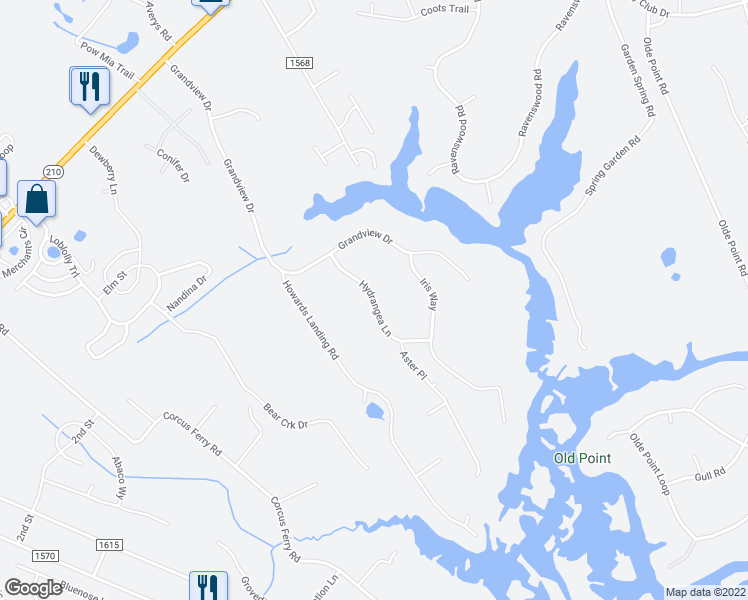 map of restaurants, bars, coffee shops, grocery stores, and more near Hydrangea Lane in Hampstead