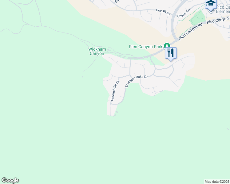 map of restaurants, bars, coffee shops, grocery stores, and more near 24921 Greensbrier Drive in Stevenson Ranch