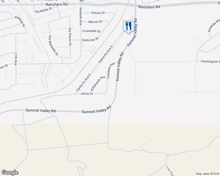map of restaurants, bars, coffee shops, grocery stores, and more near Lurelane Avenue in Hesperia