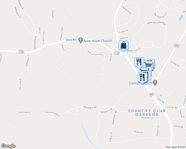 map of restaurants, bars, coffee shops, grocery stores, and more near 4188 Deer Springs Way in Gainesville