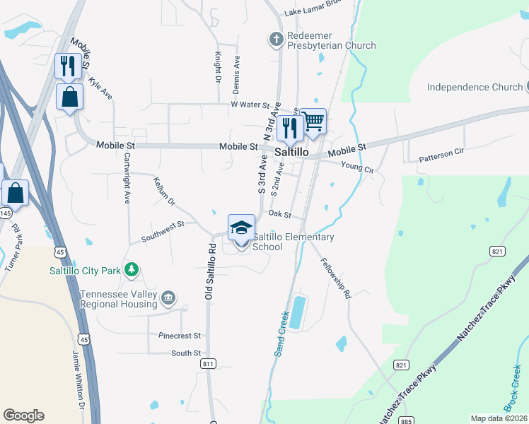 map of restaurants, bars, coffee shops, grocery stores, and more near 161 Front Street in Saltillo