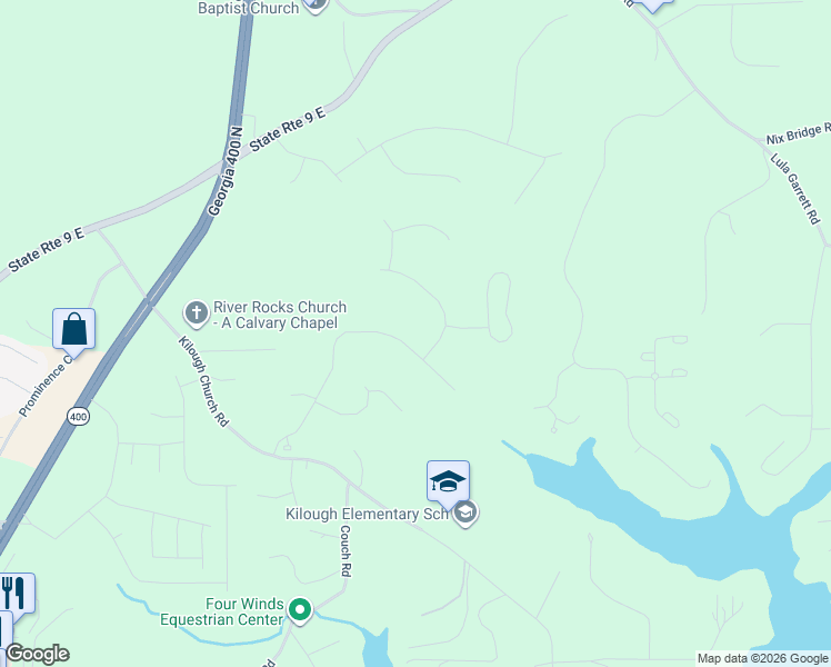 map of restaurants, bars, coffee shops, grocery stores, and more near 497 Oak Forest Drive in Dawsonville
